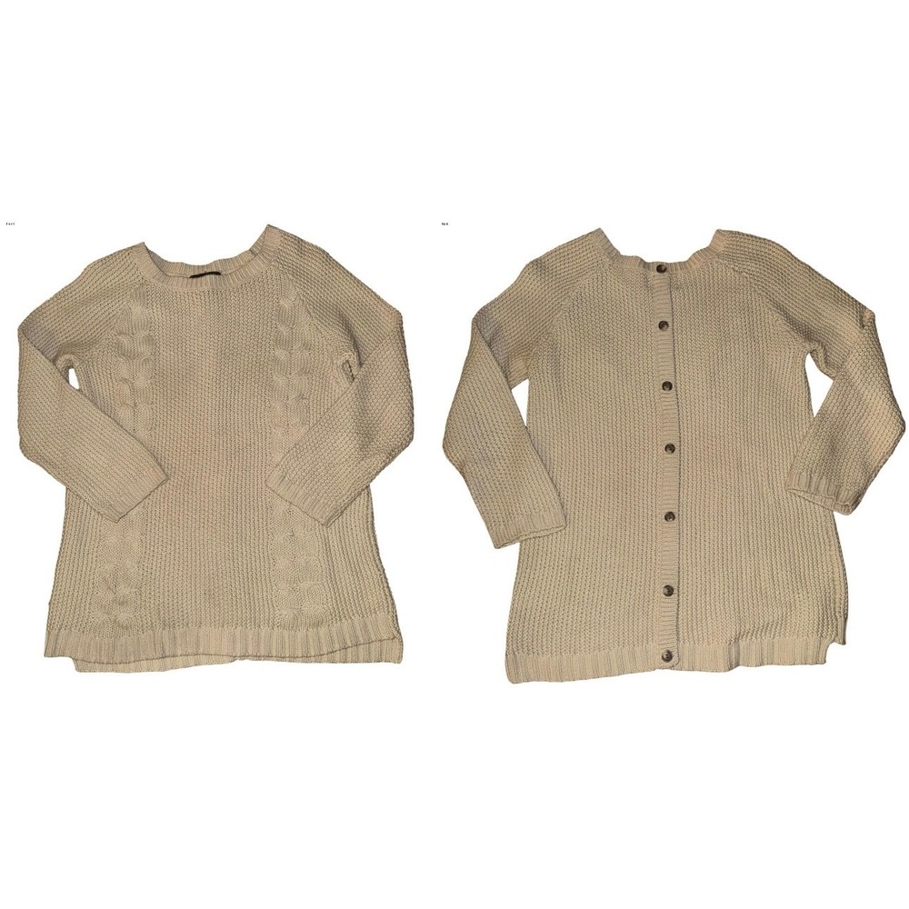 Cynthia Rowley Womens Cream Button Back Cable Knit Cotton Sweater Size M Ivory